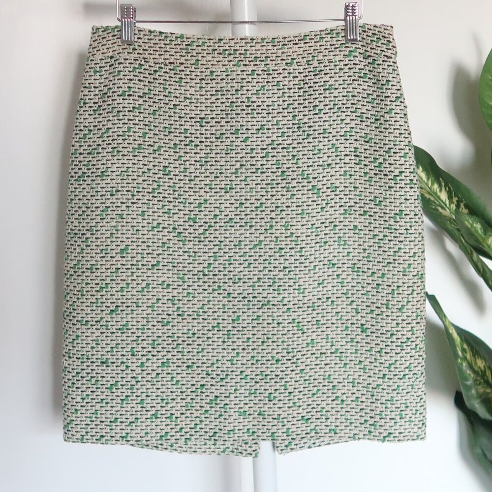 Kate Spade Tweed Pencil Skirt Green Cream Textured Career Work Office Classic 8 - Picture 4 of 12